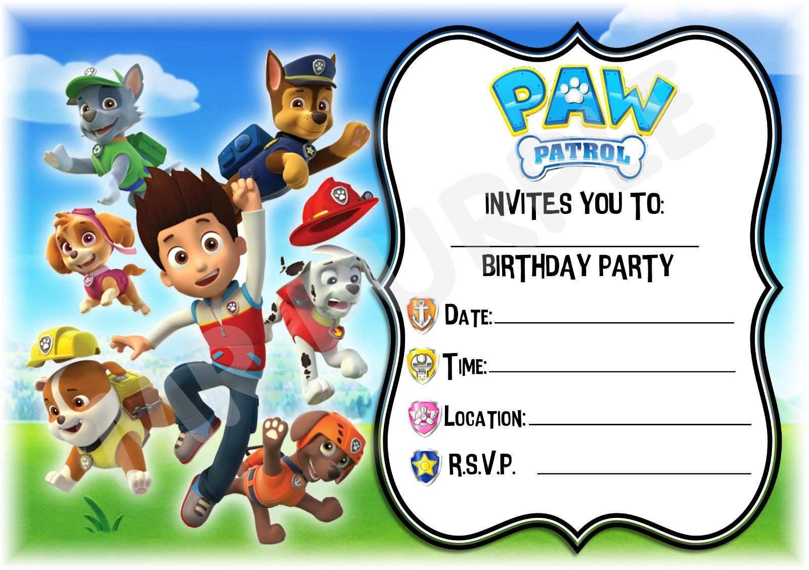 paw patrol template invitation
