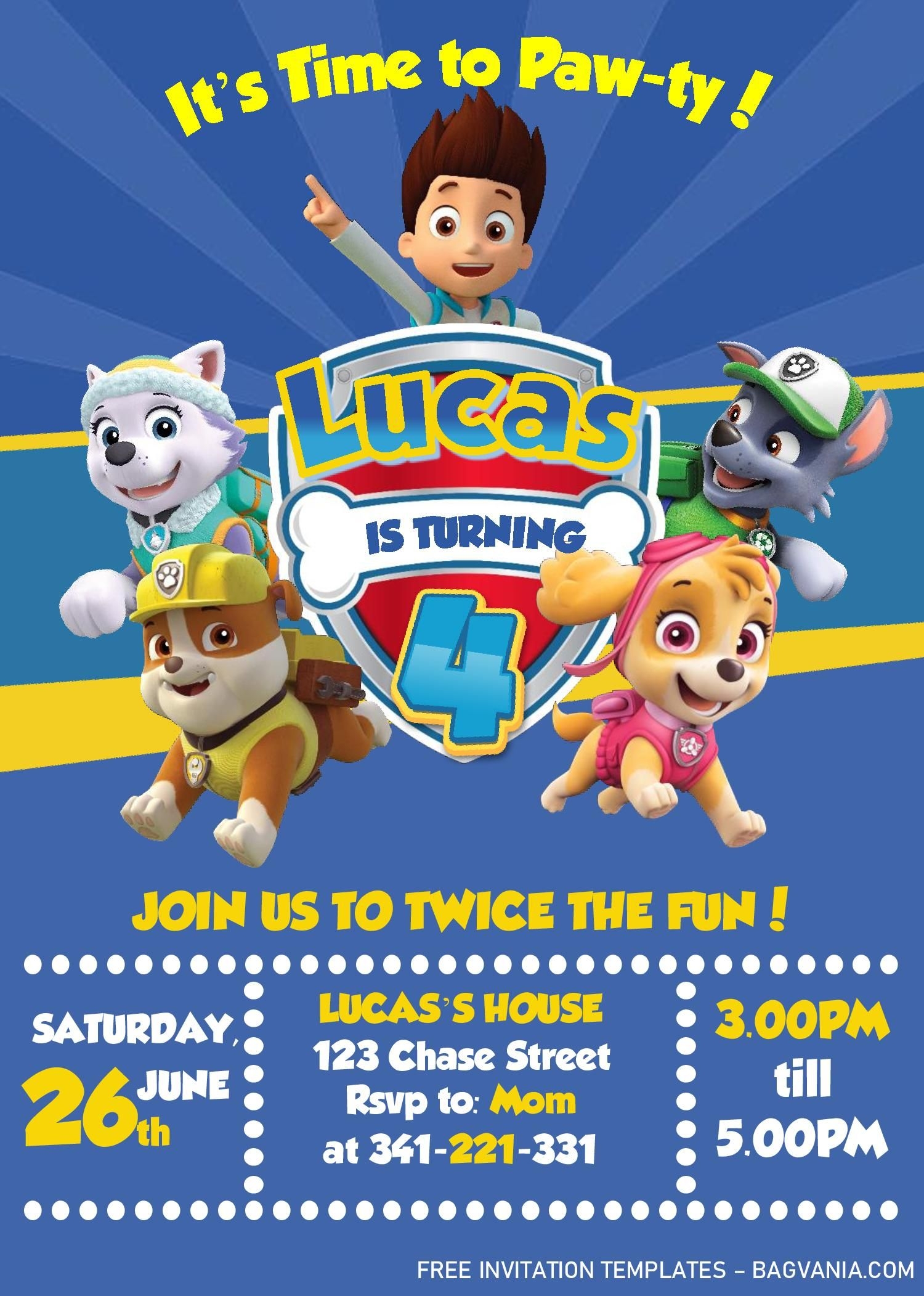 Paw Patrol Birthday Invitation Template Printable Word Searches