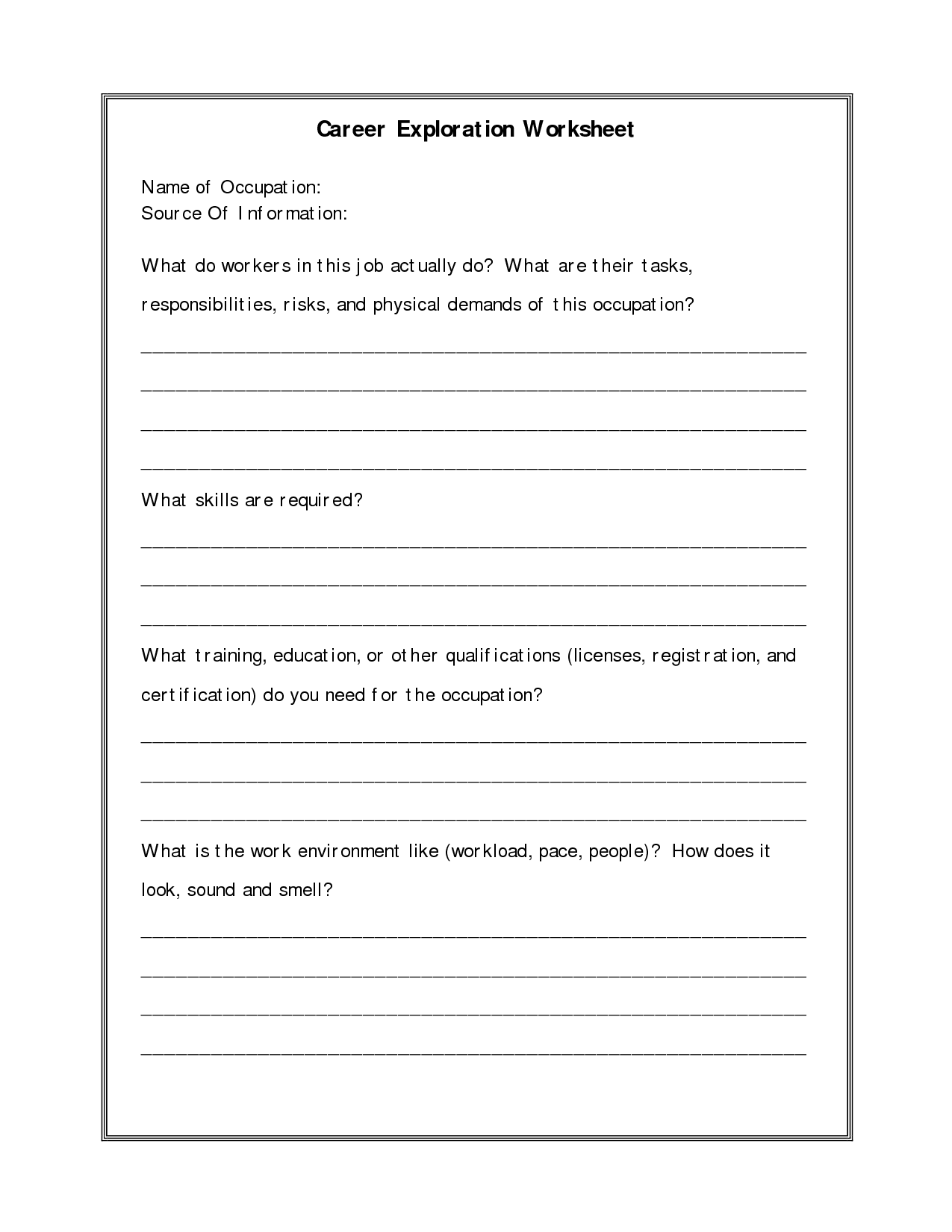 Pdf Career Exploration Worksheets Printable Printable Worksheets