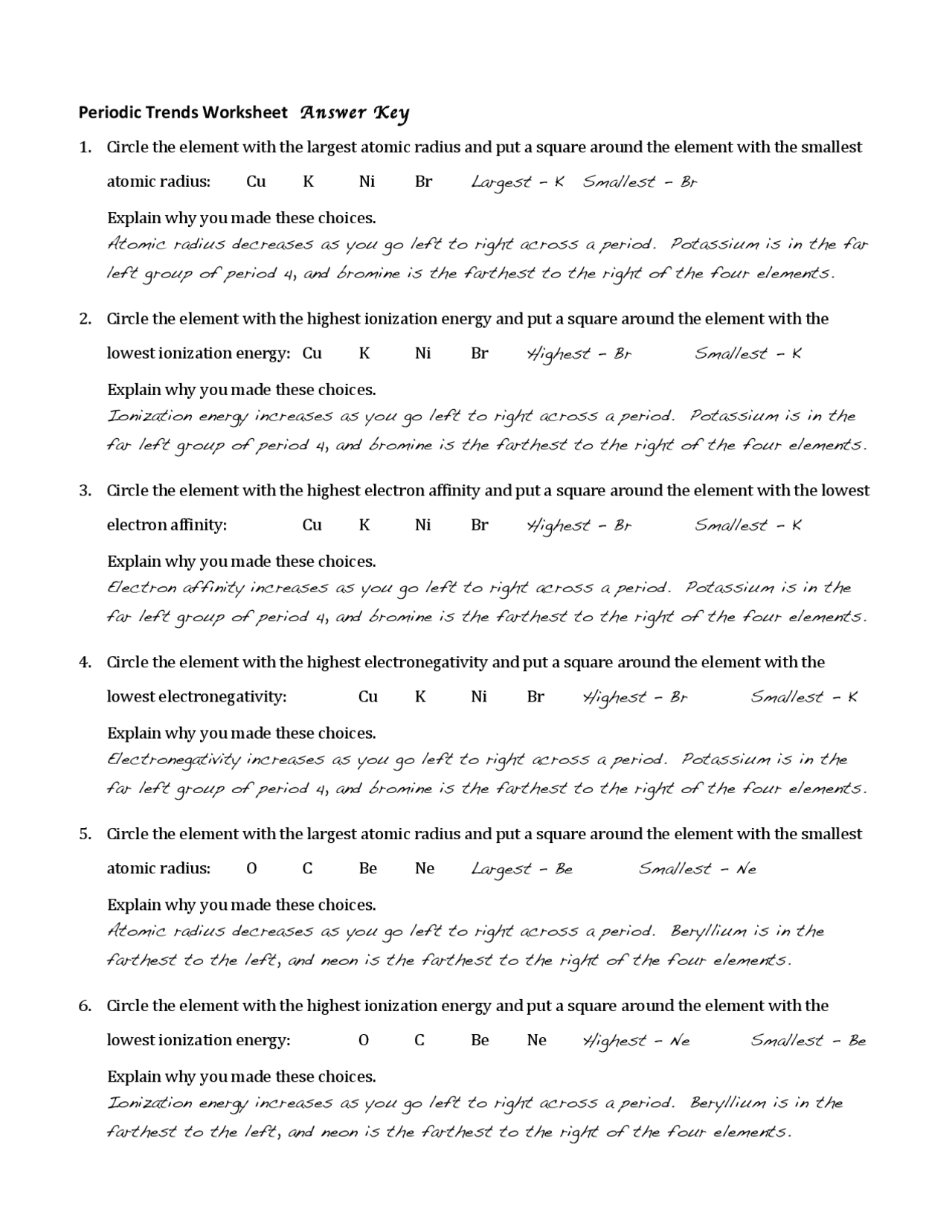 Periodic Table Trends Atomic Radius Worksheet Infoupdate