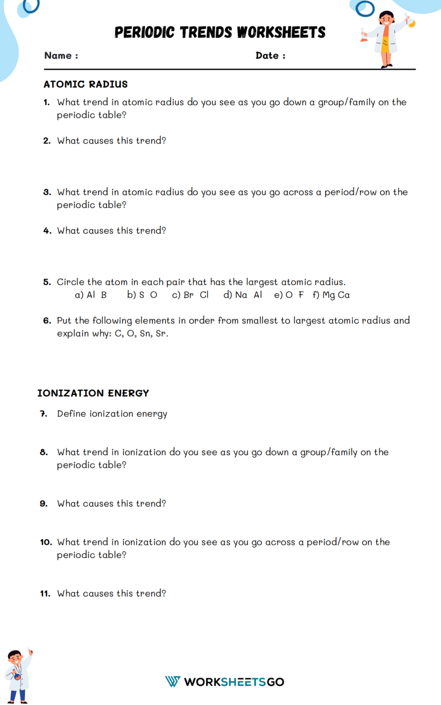 Periodic Table Trends Atomic Radius Worksheet Infoupdate
