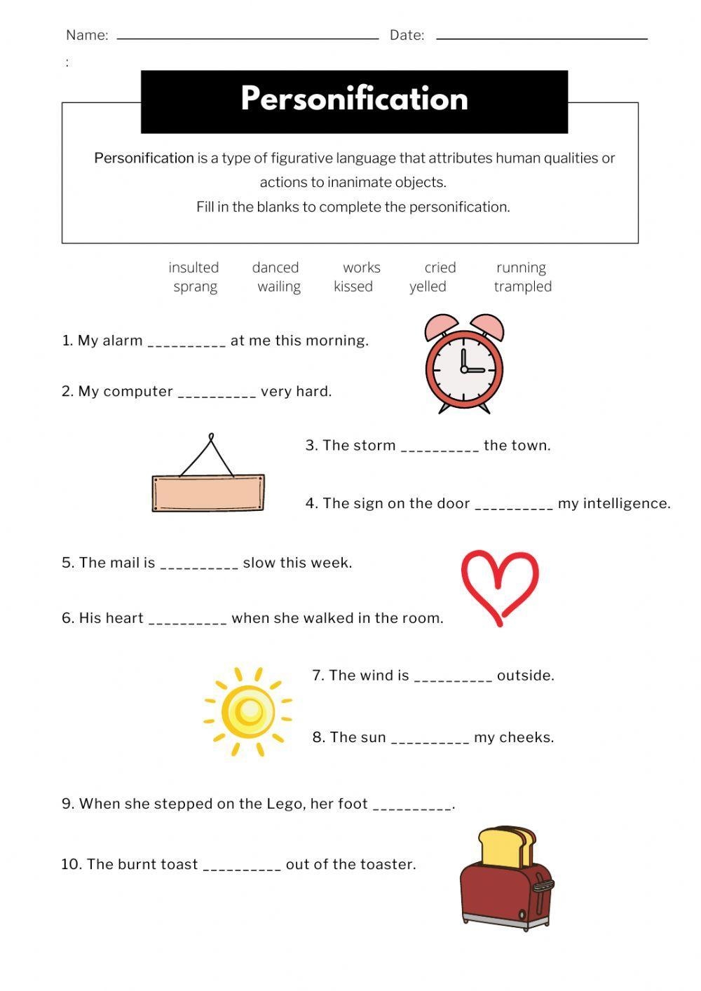 Personification K5 Learning Worksheets Library