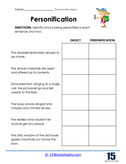 Personification K5 Learning Worksheets Library