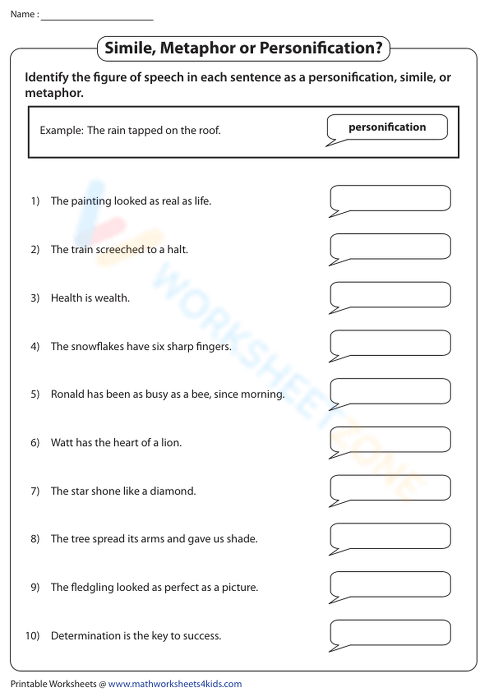personification worksheet