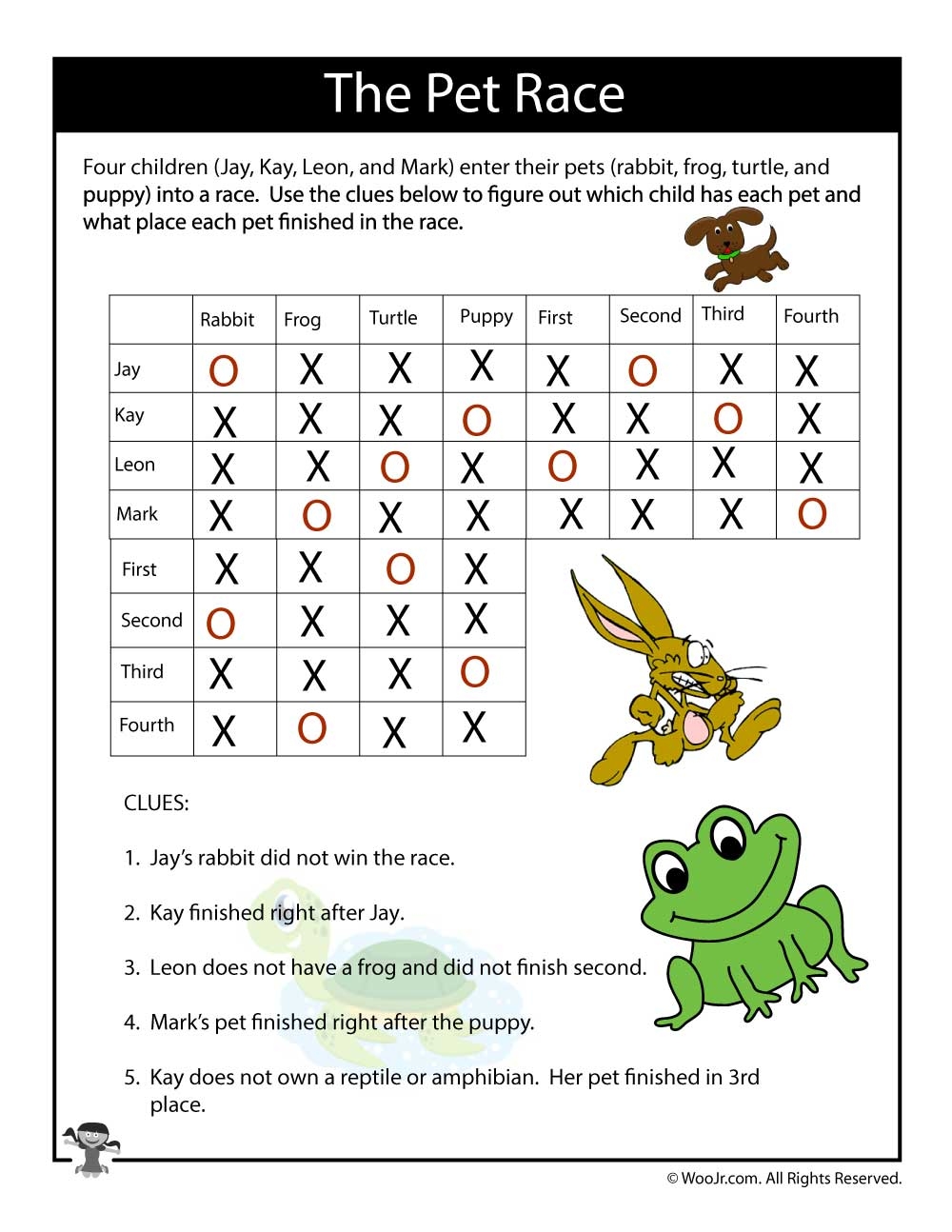 Pets Expert Logic Puzzle ANSWERS Woo Jr Kids Activities