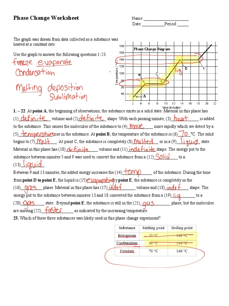 Phase Change Worksheet KEY PDF Phase Matter Freezing 