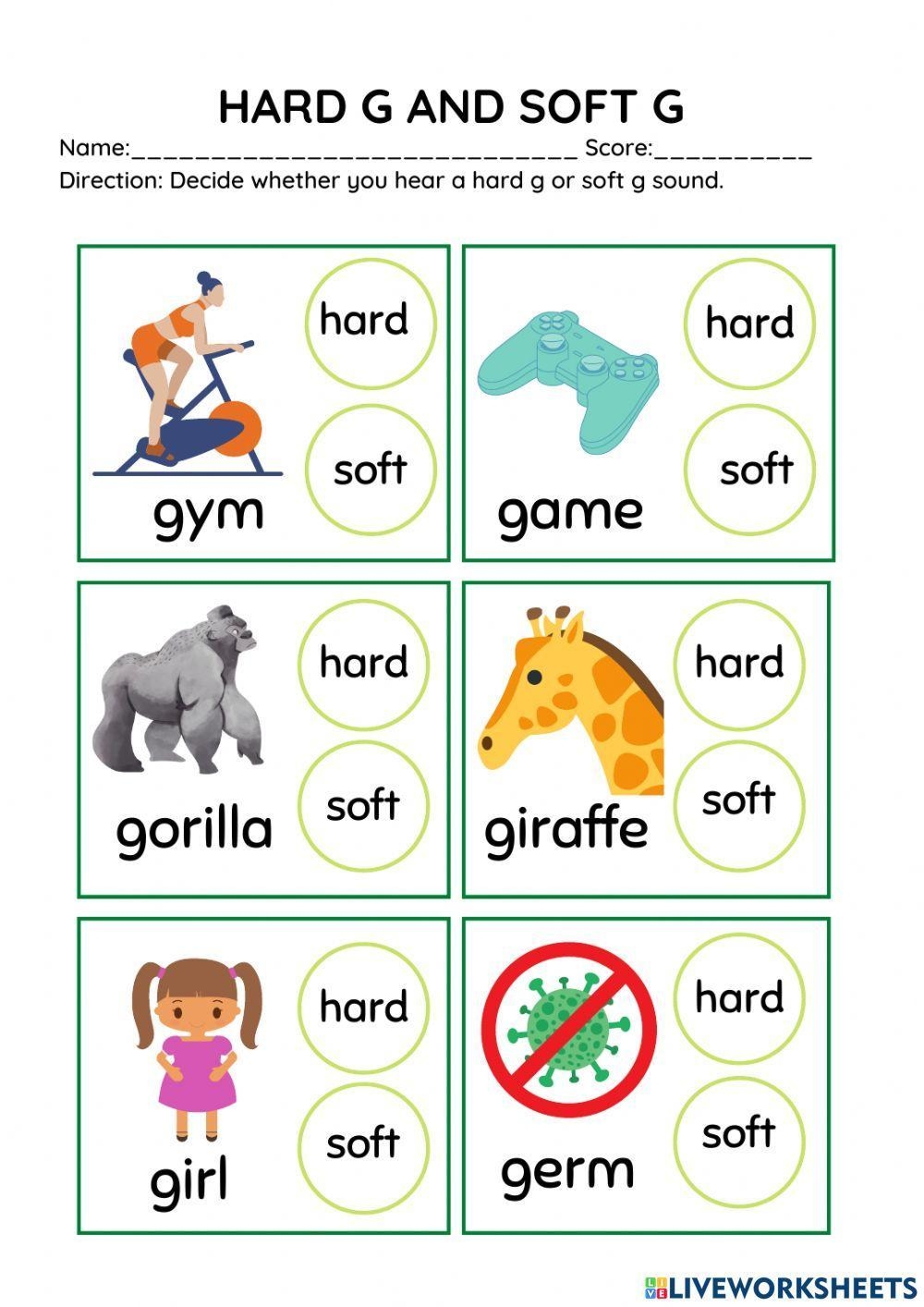 Phonics Hard G And Soft G Worksheet Live Worksheets Worksheets Library