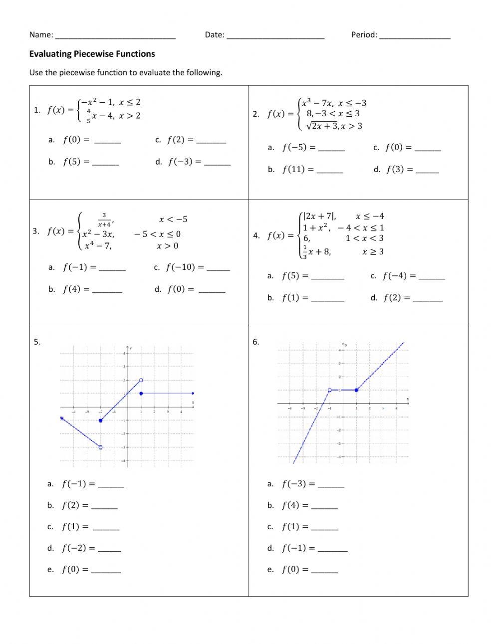 Piecewise Function Worksheet PDF PDF Worksheets Library