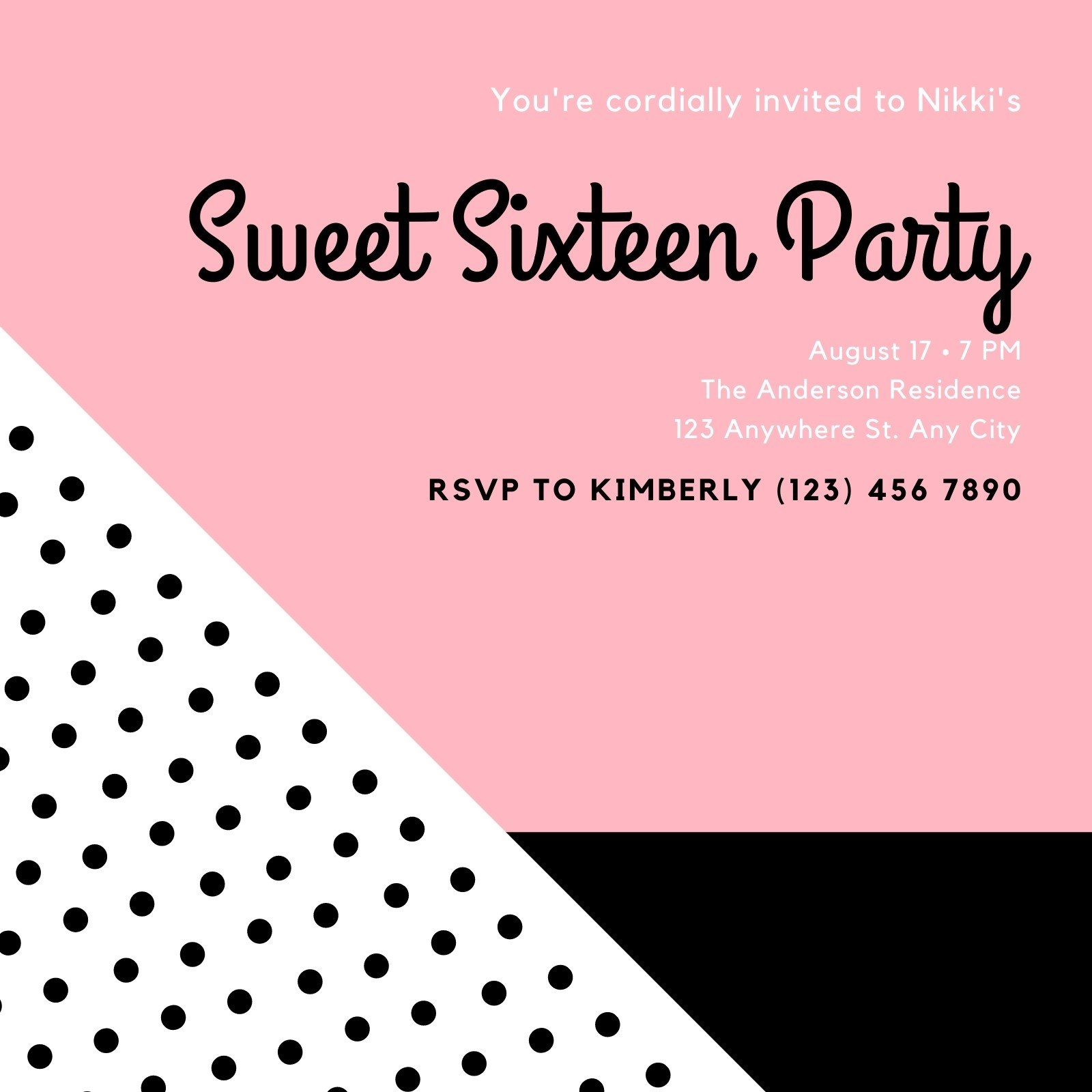 Pink Black And White Sweet 16 Birthday Invitation Templates By Canva