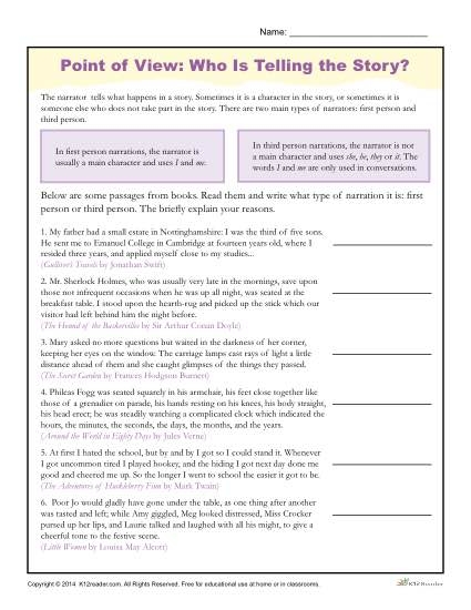 Point Of View Printable Worksheets