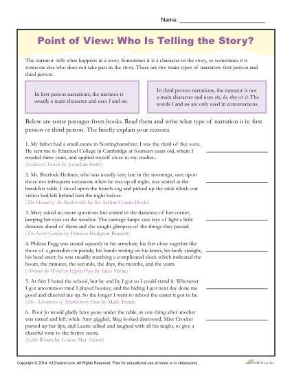Point Of View Printable Worksheets