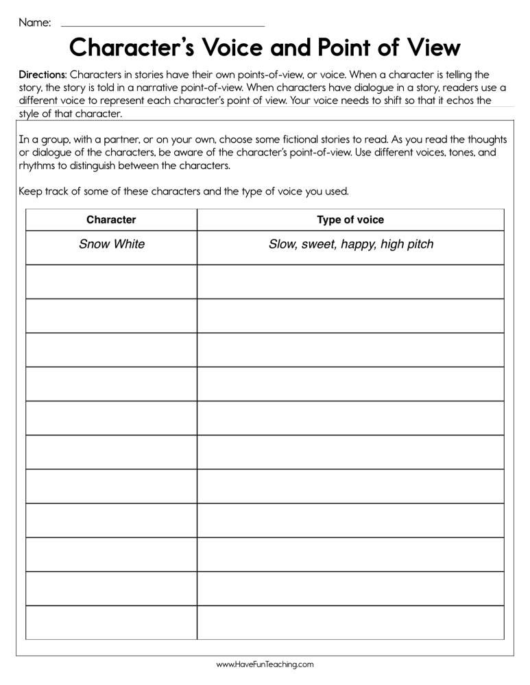 Point Of View Worksheets EdHelper Worksheets Library