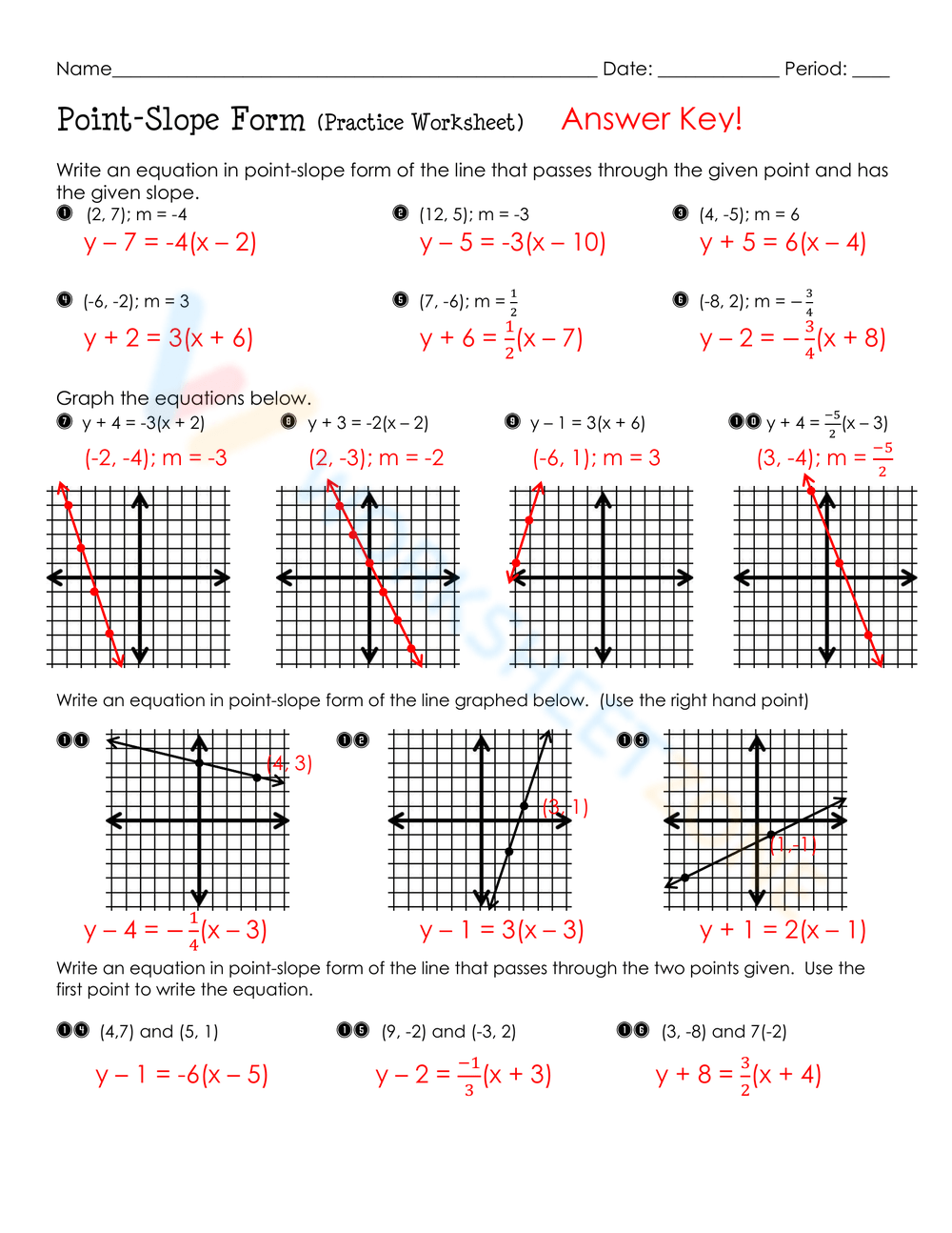 Point slope Form Worksheet Collection For Teaching Learning
