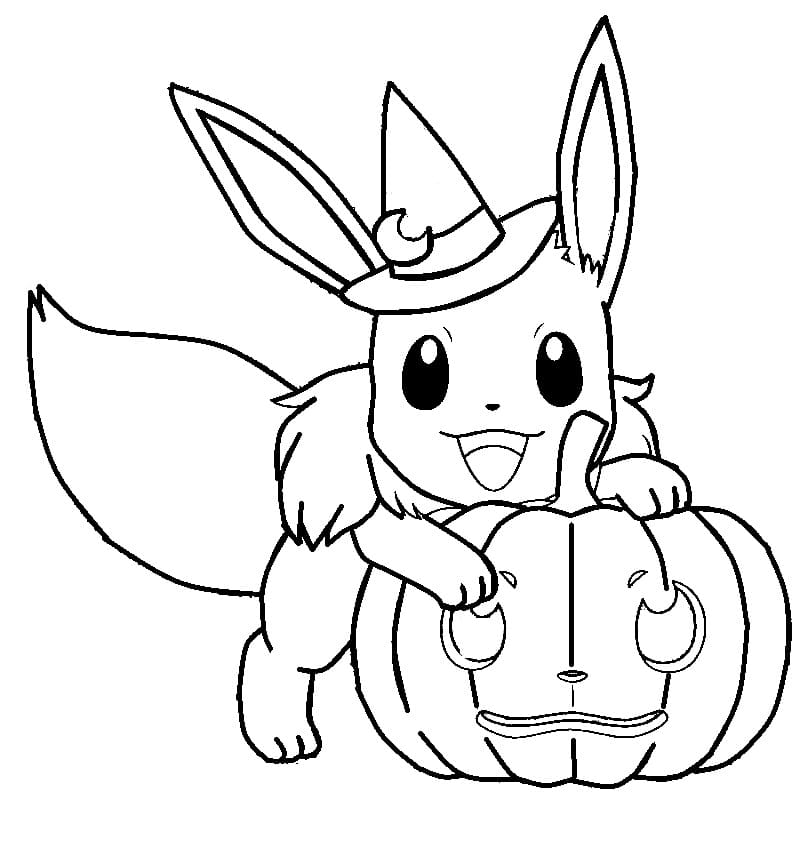 Pokemon Eevee On Halloween Coloring Page Free Printable Coloring 