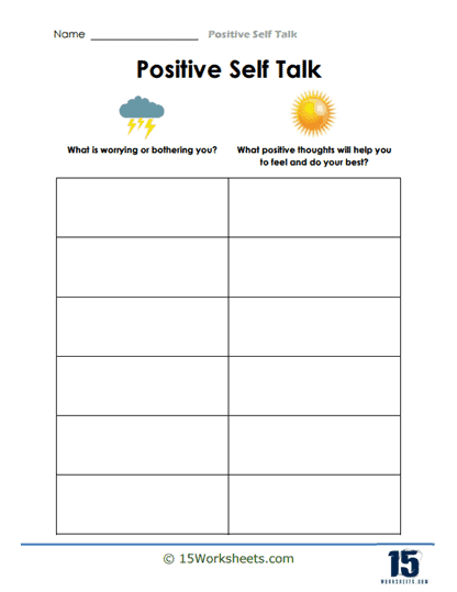 positive self talk worksheet