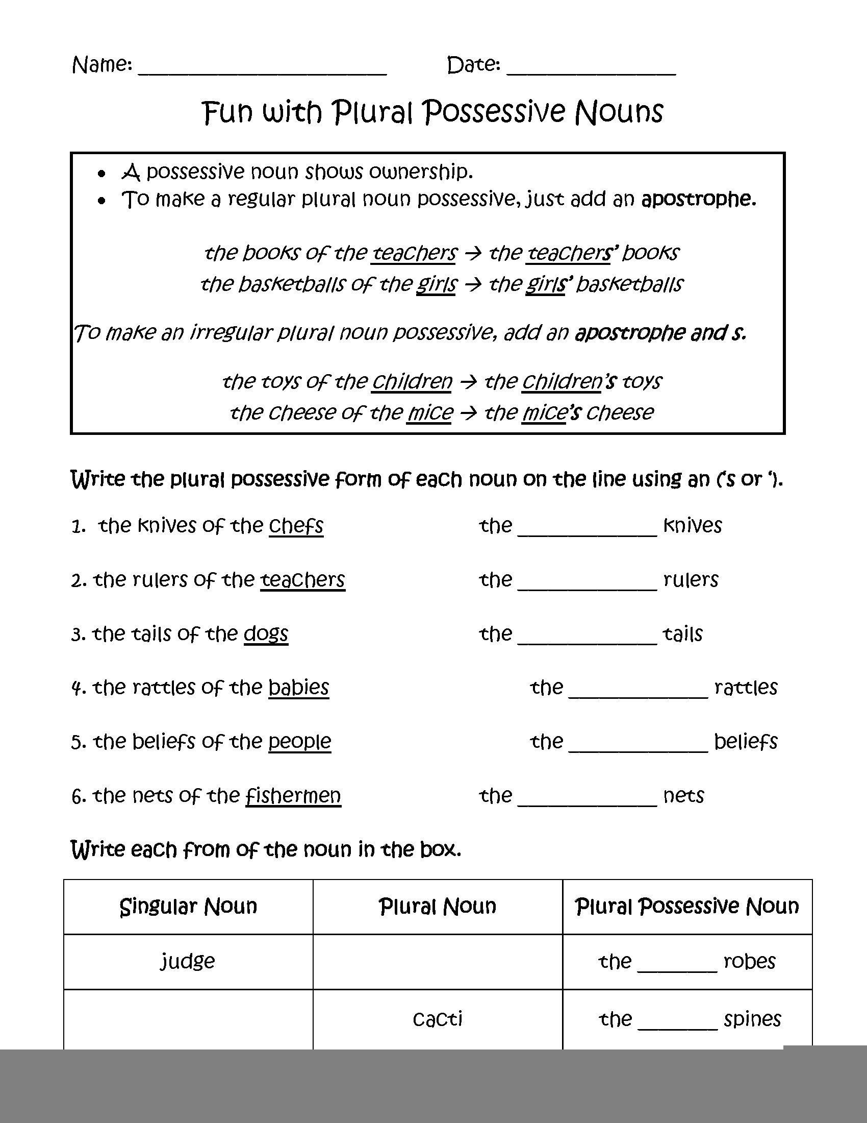 Possessive Nouns Worksheet Singular And Plural Nouns All Esl Free 