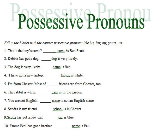 Possessive Pronouns Worksheet