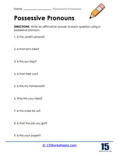 possessive pronouns worksheet