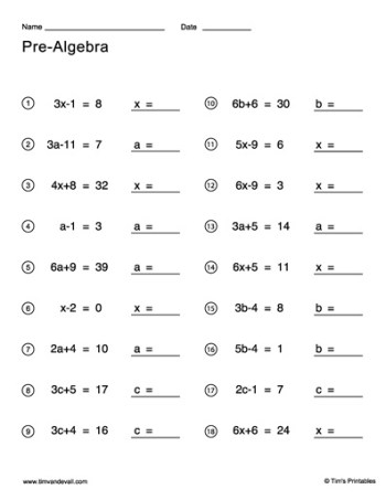 pre-algebra worksheets