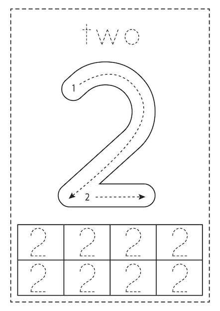 Premium Vector Number 2 Tracing Worksheet For Kids Worksheets Library