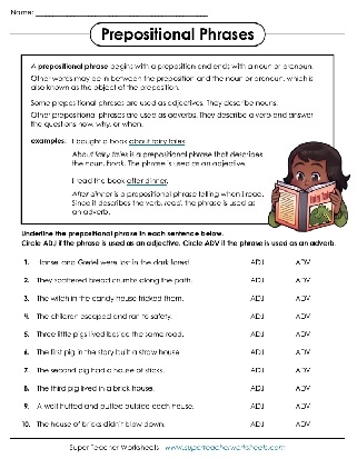 Prepositional Phrase PDF Worksheets Library