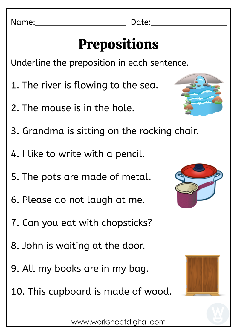 preposition in and on worksheet