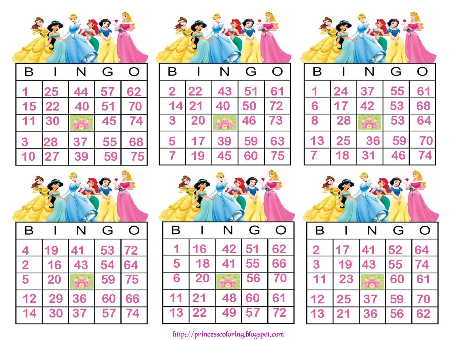 free printable princess bingo cards