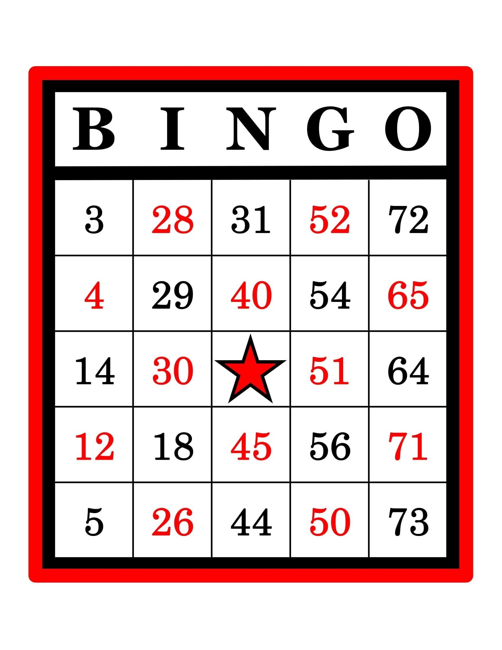 free printable standard bingo cards