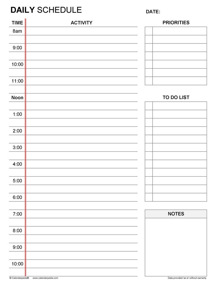 Printable Blank Daily Schedule Template Daily Schedule Template
