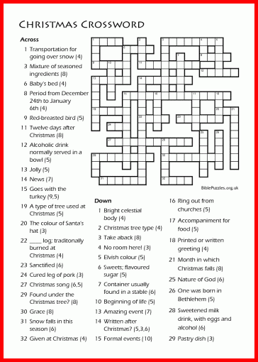free printable christmas crossword puzzles for adults with answers