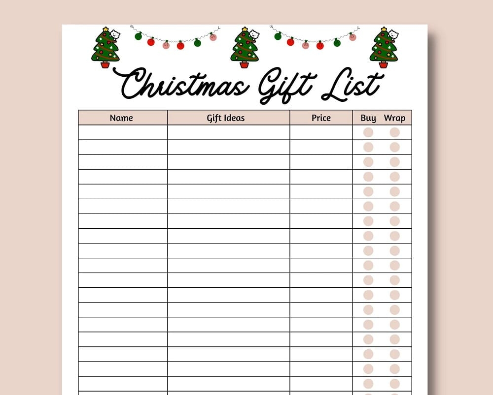 free christmas list template printable