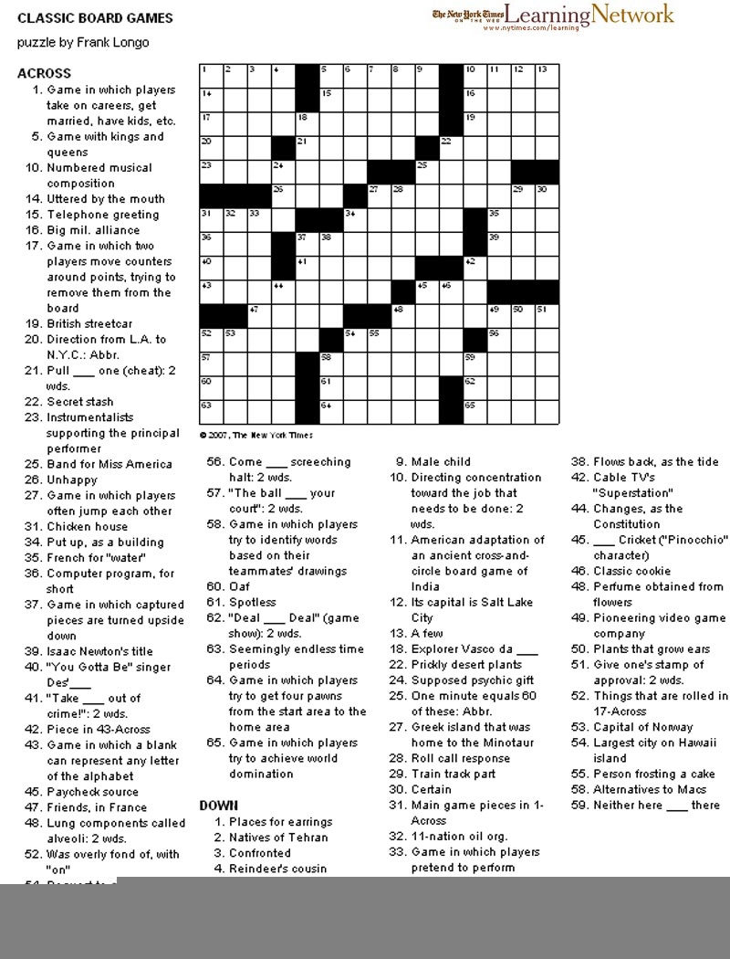 Printable Crossword Puzzle Ny Times Printable Crossword Puzzles
