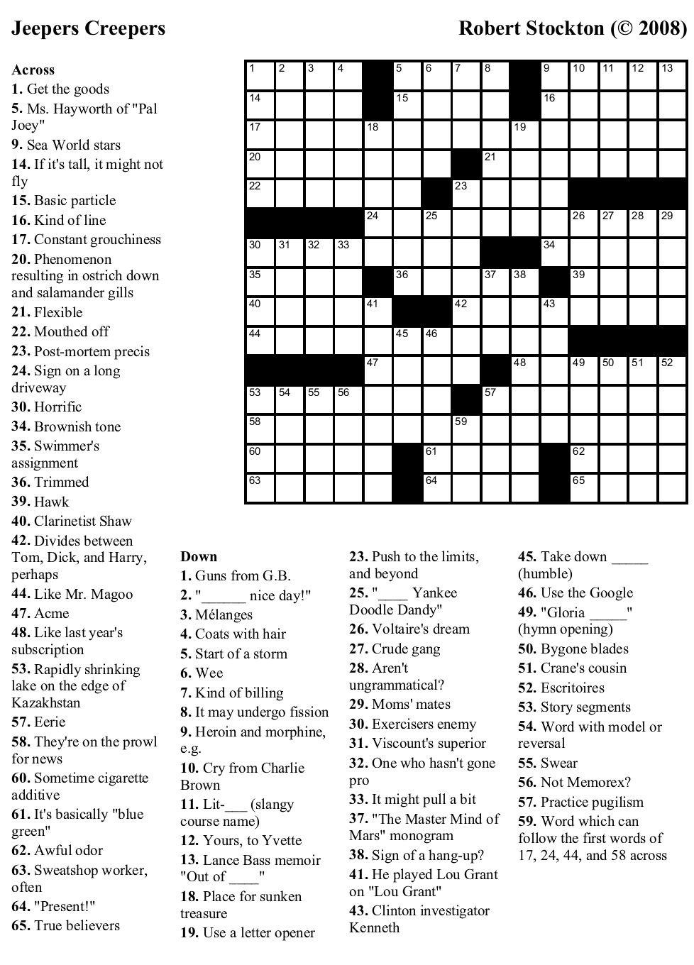 Printable Crossword Puzzles Pop Culture Printable Crossword Puzzles