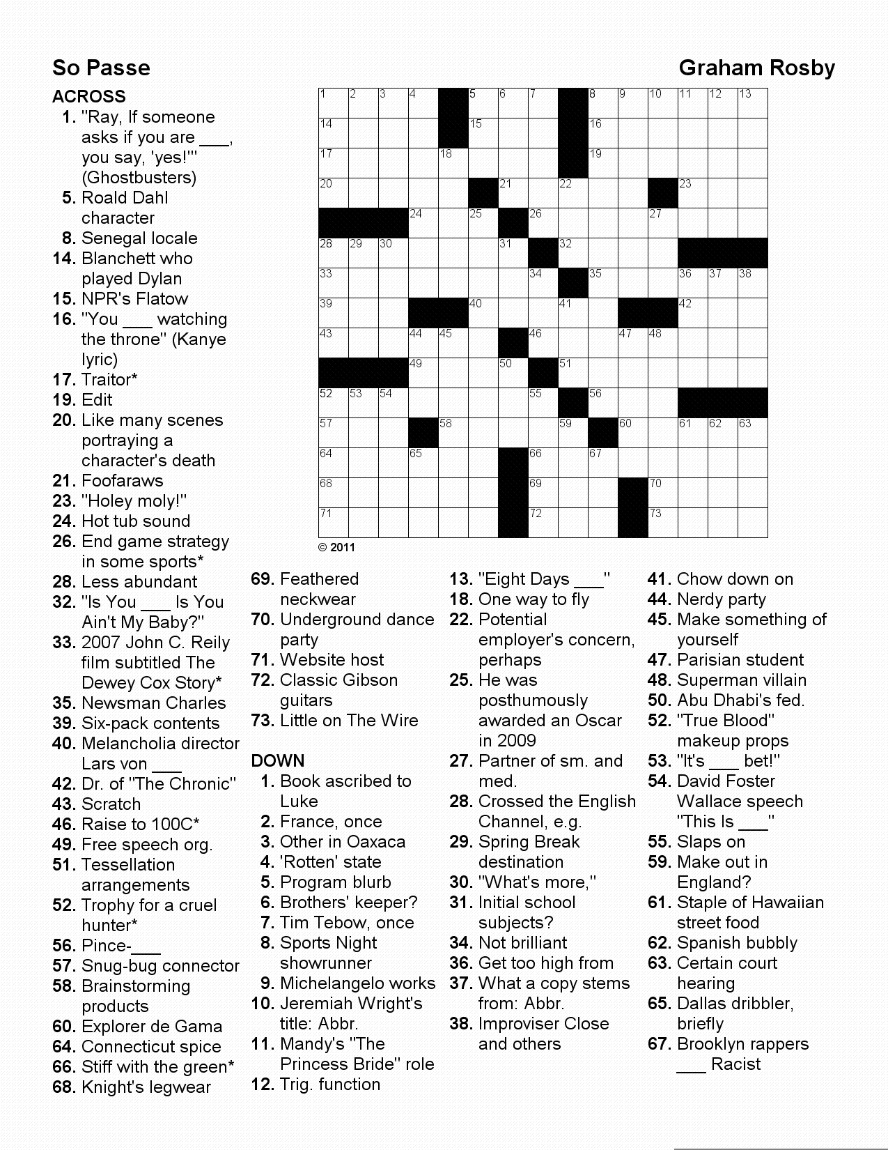 pop culture crossword puzzles printable