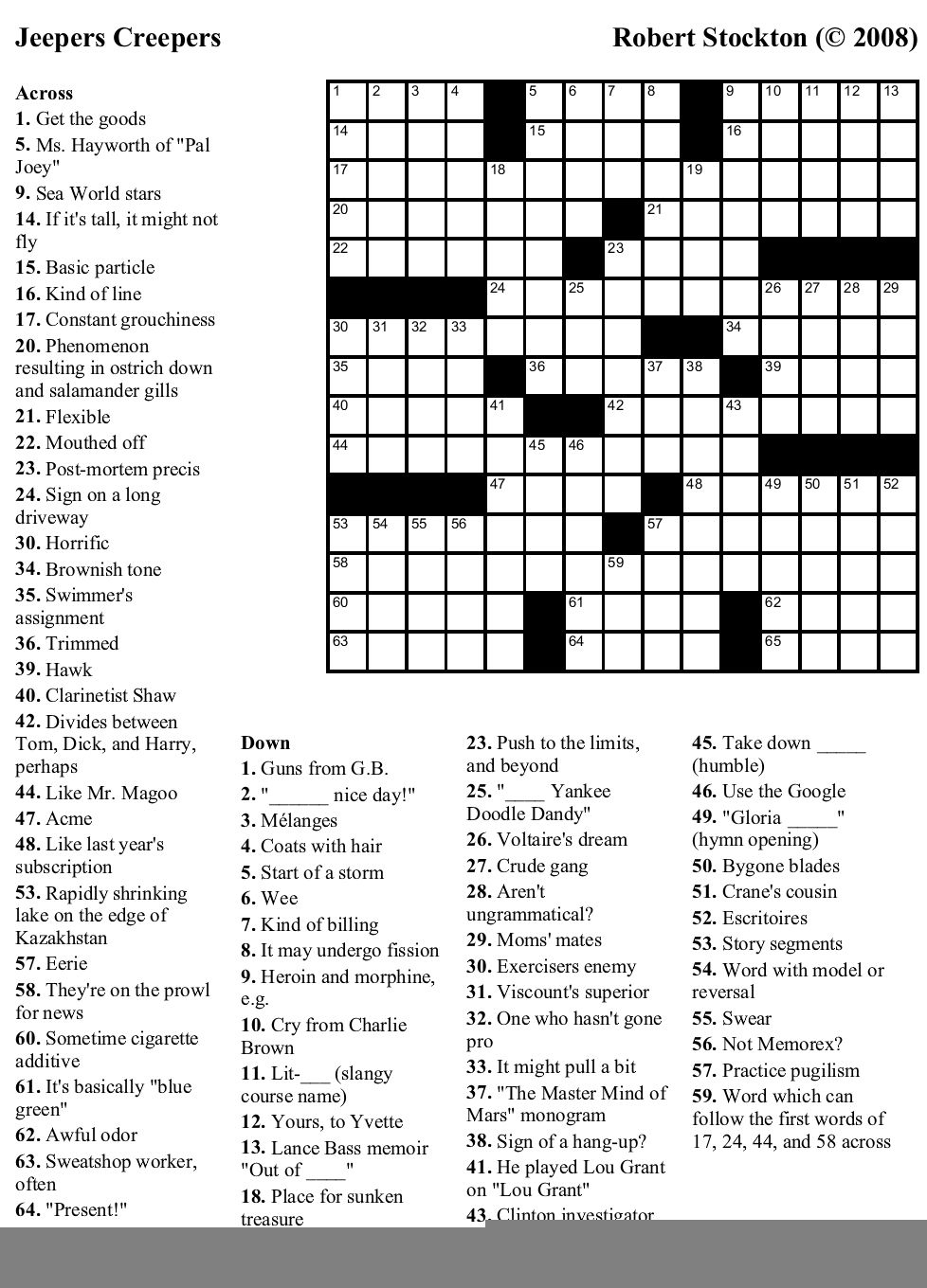 Printable Crossword Puzzles Pop Culture Printable Crossword Puzzles