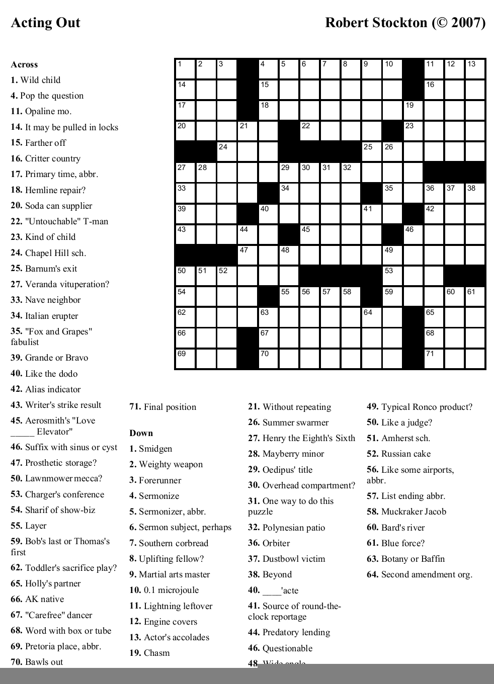 Printable Crossword Puzzles With Solutions Printable Crossword Puzzles