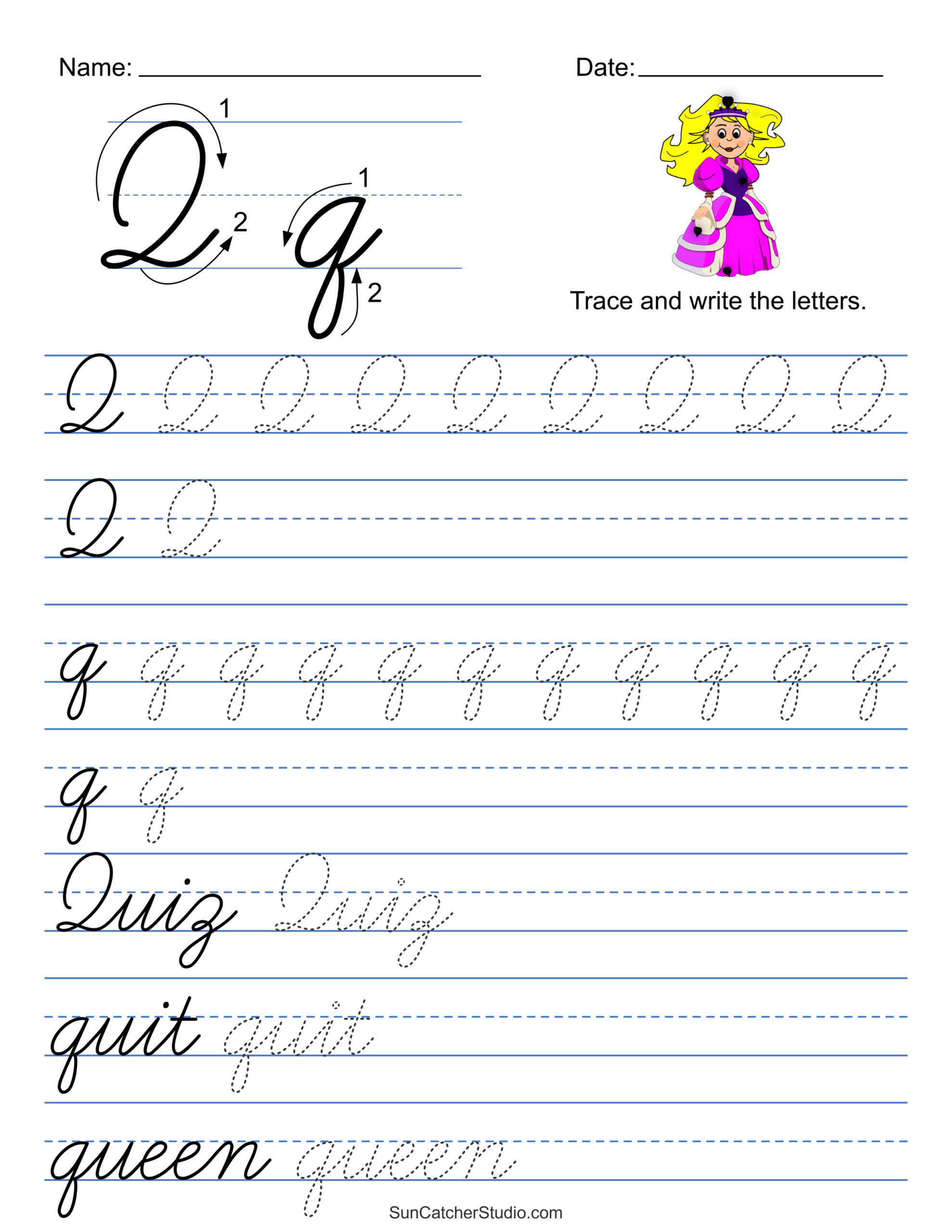 Printable Cursive Handwriting Worksheets Practice Letters DIY