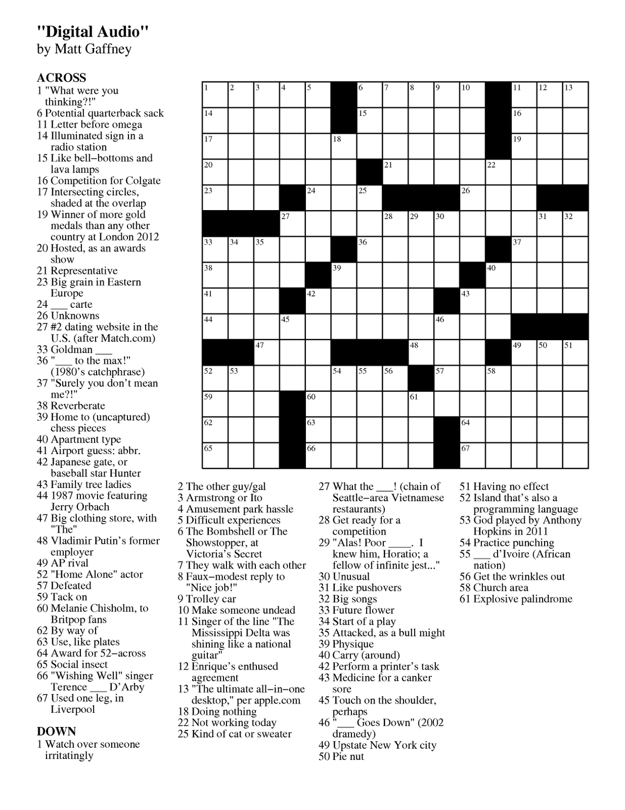 free printable daily crossword puzzle