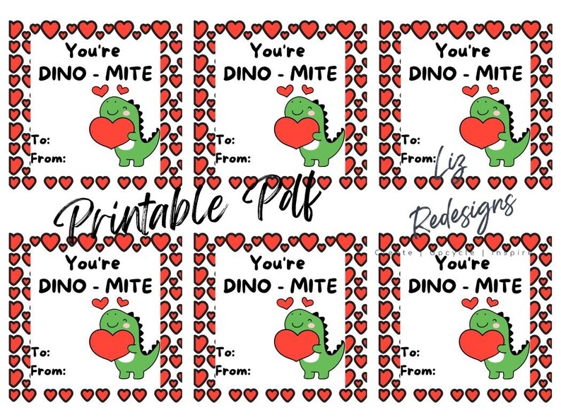 Printable Dinosaur Valentine Cards Dinosaur Valnetines Kids Valentine 