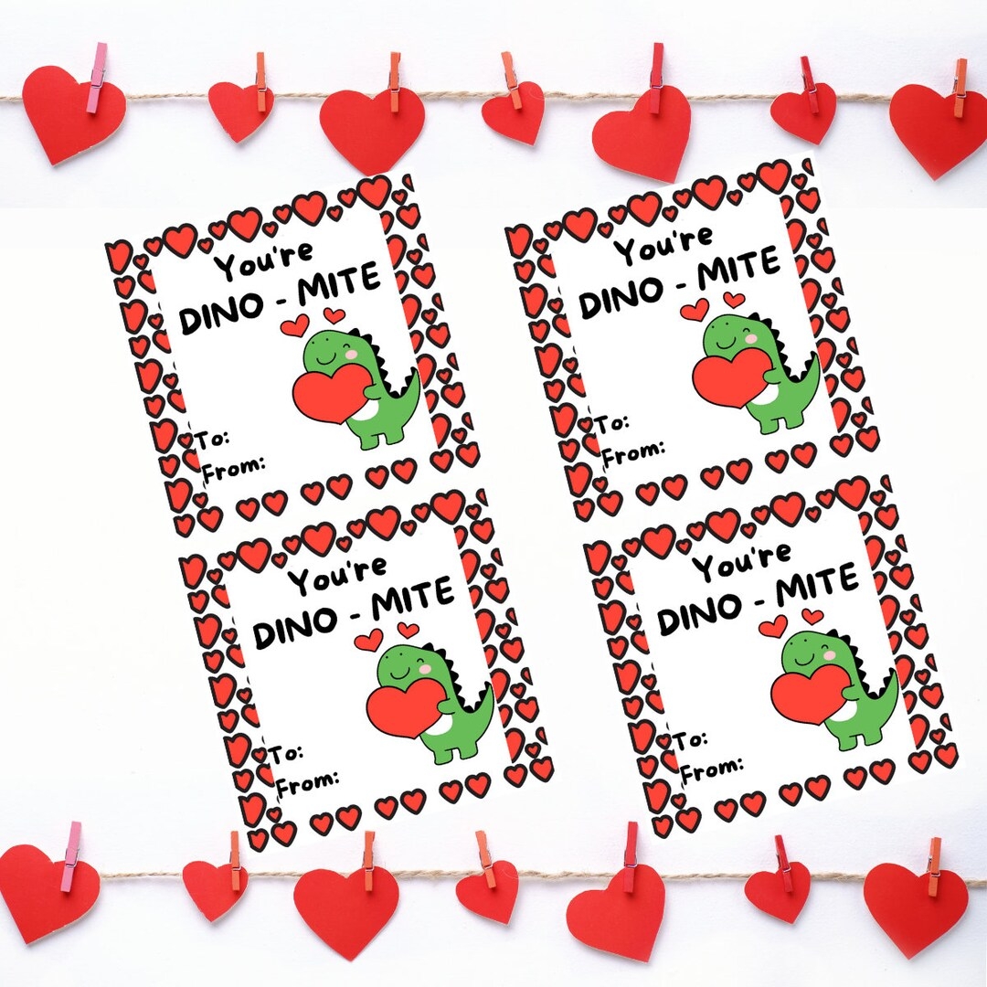 Printable Dinosaur Valentine Cards Dinosaur Valnetines Kids Valentine