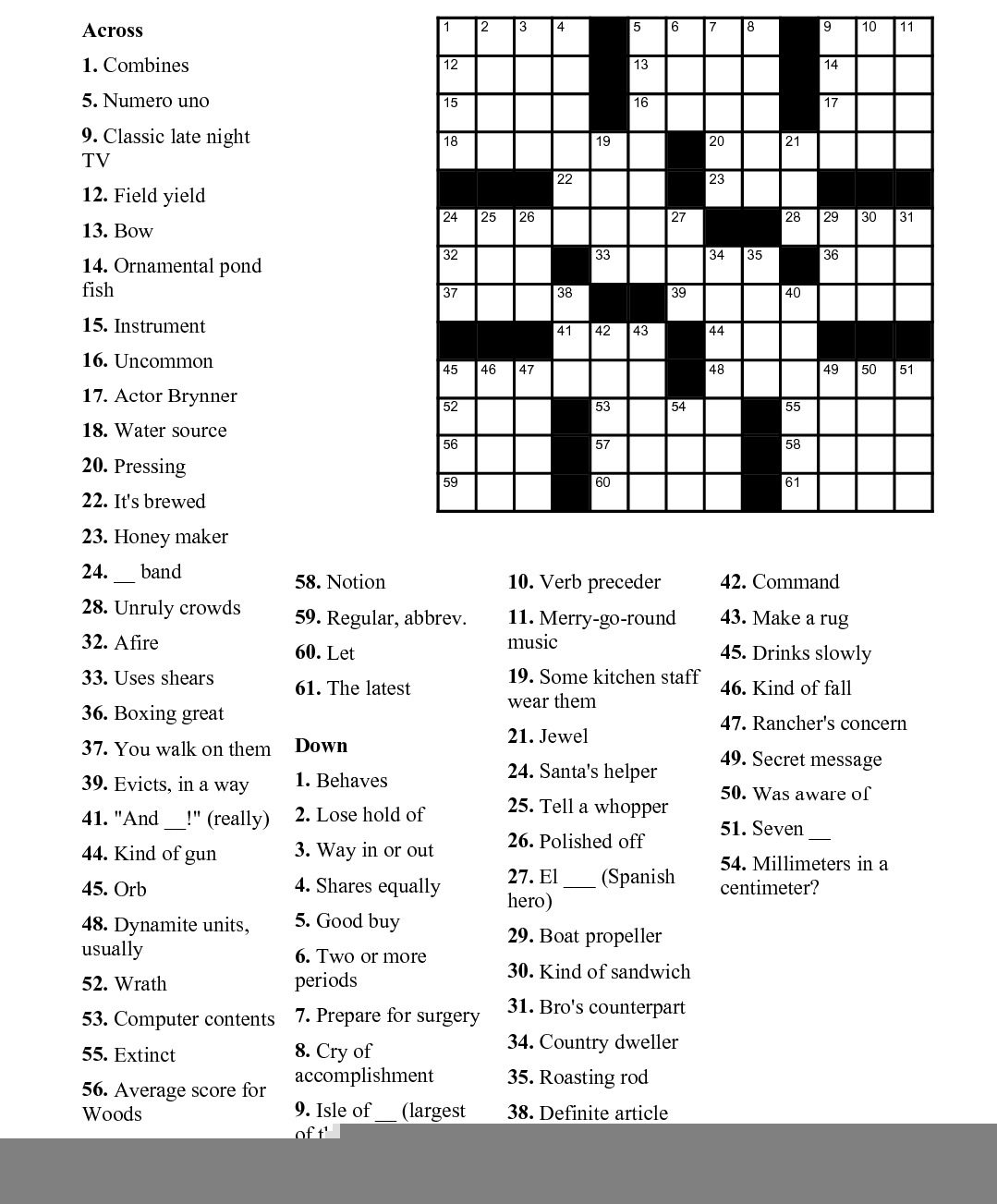 free printable easy crossword puzzles for adults