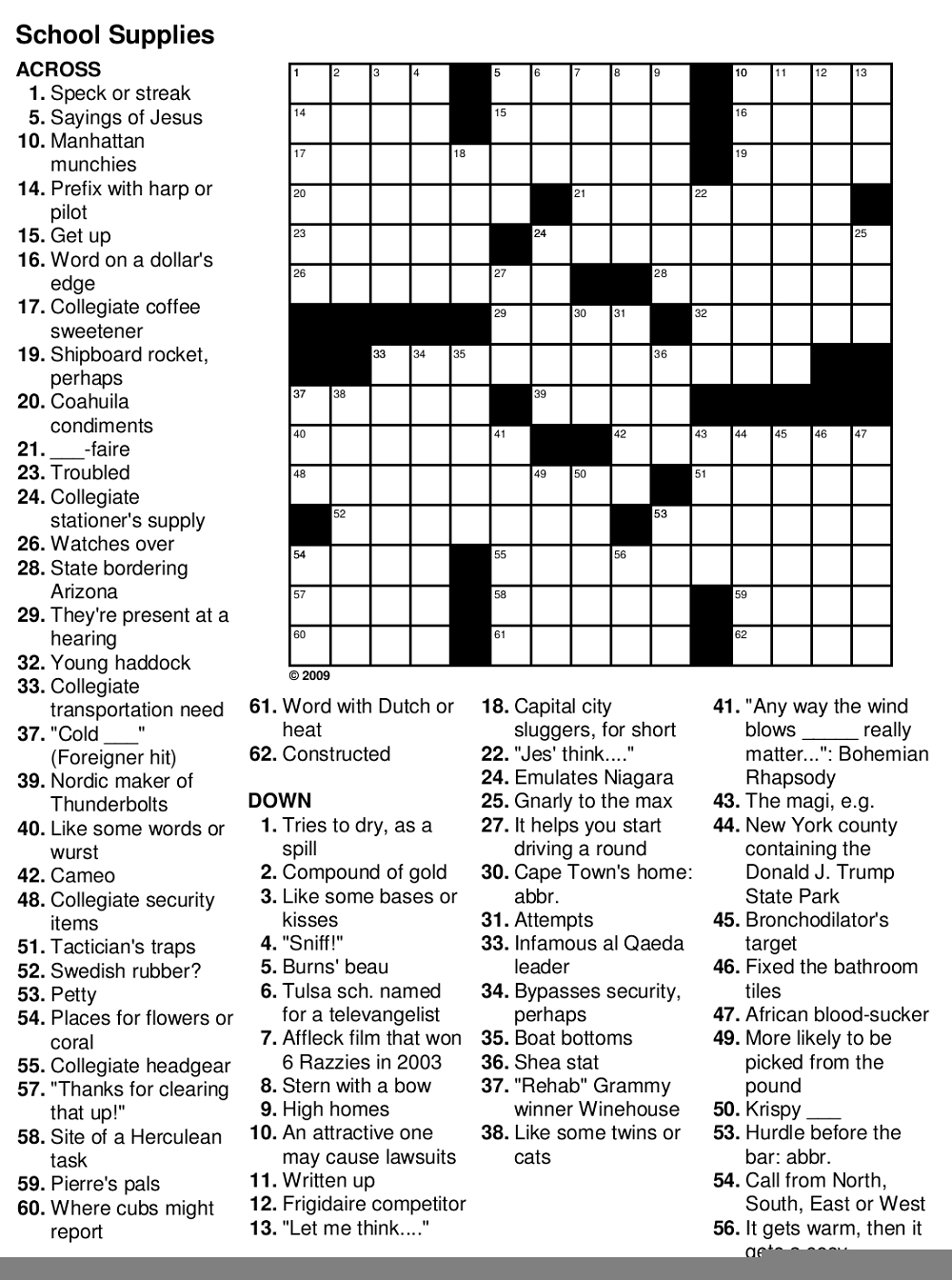 Printable Easy Crossword Puzzles With Answers Printable Crossword Puzzles