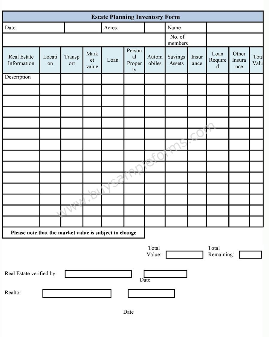 Printable Estate Inventory Worksheet