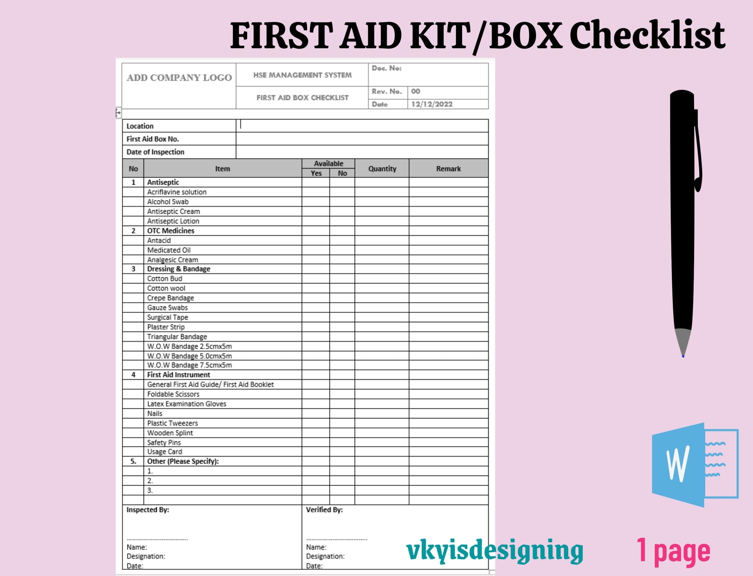 Printable First Aid Box Checklist Template Printable Templates Online 