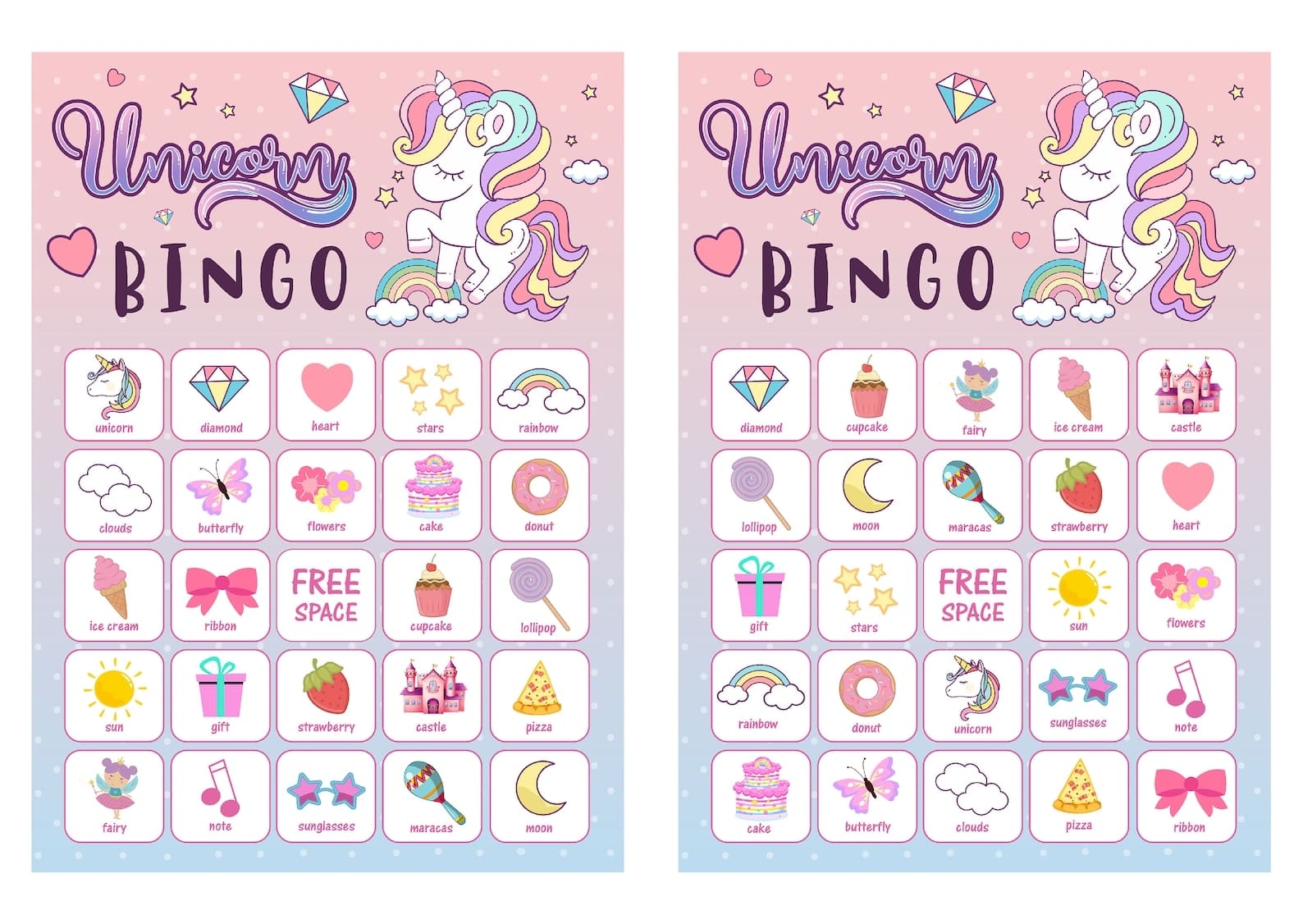 Printable Free Unicorn Bingo Picture Free Download And Print For You 