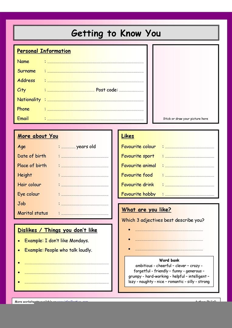 Printable Getting To Know You Worksheets Peggy Worksheets