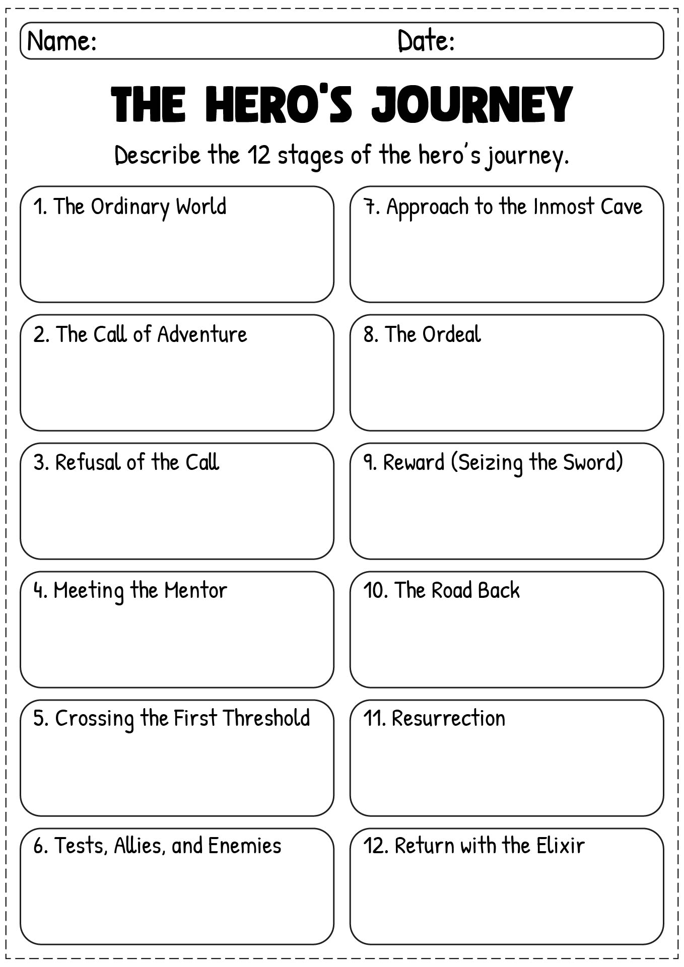 printable hero's journey worksheet