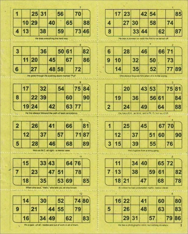 free printable housie cards