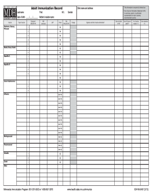 Printable Immunization Record Form