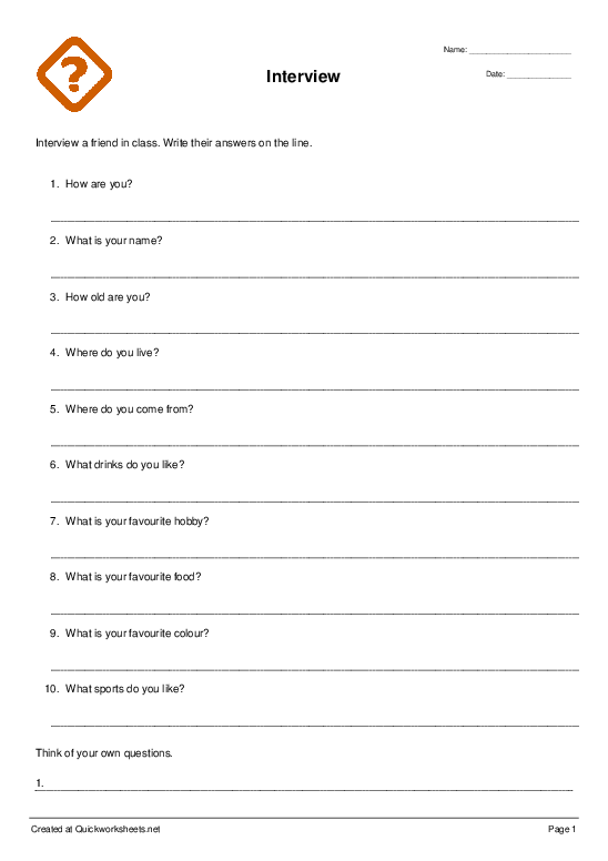 printable interview questions worksheet